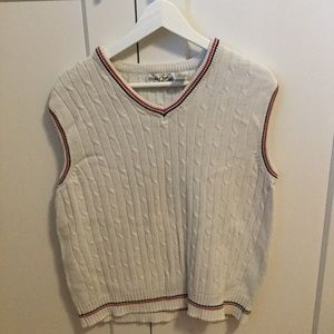 White, Red and Blue Sweatervest by Stay Knitting Size